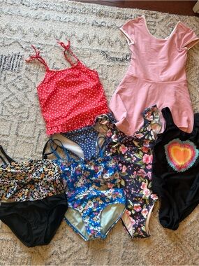 Bundle of Medium/8 Girls swimsuits and athletic dress